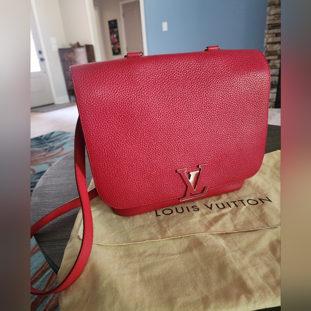 Louis Vuitton Red Taurillion Volta Shoulder Bag with Flap Design